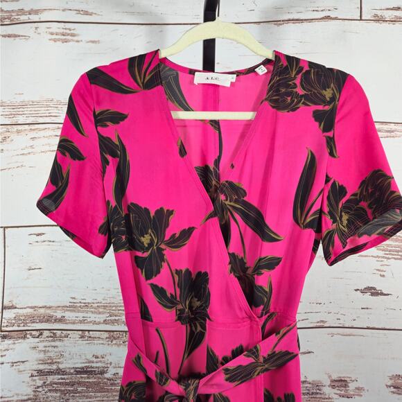 A.L.C ALC Cora Wrap Dress Silk Hot Pink Floral Size 4 - Picture 7 of 10